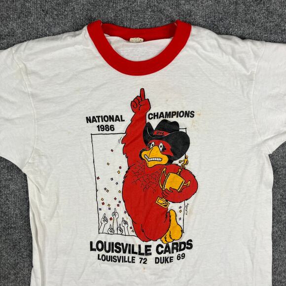 Screen Stars Other - Screen Stars TShirt Mens XL White Red Ringer 1986 Louisville Cards Vintage